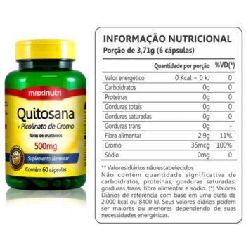 QUITOSANA + PICOL DE CROMO 60 CAPS 500MG MAXINUTRI LOTE: 0144