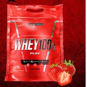 WHEY 100% INTEGRALMEDICA MORANGO 900G REFIL