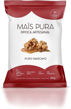 PIPOCA ARTESANAL SABOR PURO MASCAVO 100G MAIS PURA