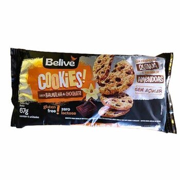 COOKIES DE BAUNILHA C/ GOTAS DE CHOCOLATE ZERO ACUCAR, GLUTEN E LACTOSE 67G BELIVE