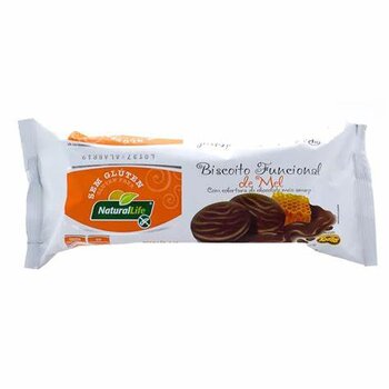 Biscoito Funcional s/ Gluten sabor Mel Coberto c/ Chocolate 140g Natural Life