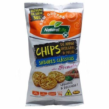 CHIPS INTEGRAL DE ARROZ E MILHO SABOR PRESUNTO 70g Natural Life