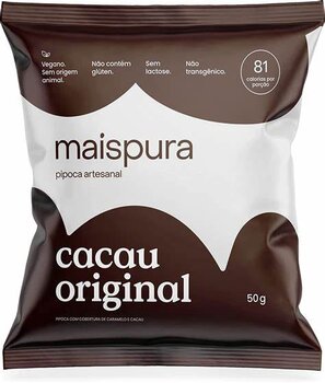 PIPOCA ARTESANAL SABOR CACAU ORIGINAL 50G MAIS PURA